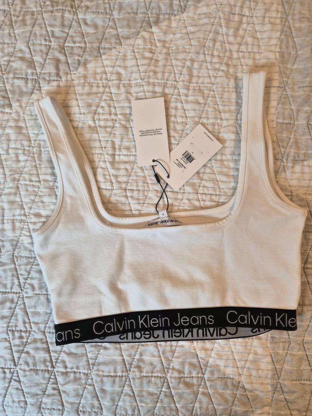 Calvin Klein White Cutout Scoop Crop Tank with Branded Band - Picture 5 of 5